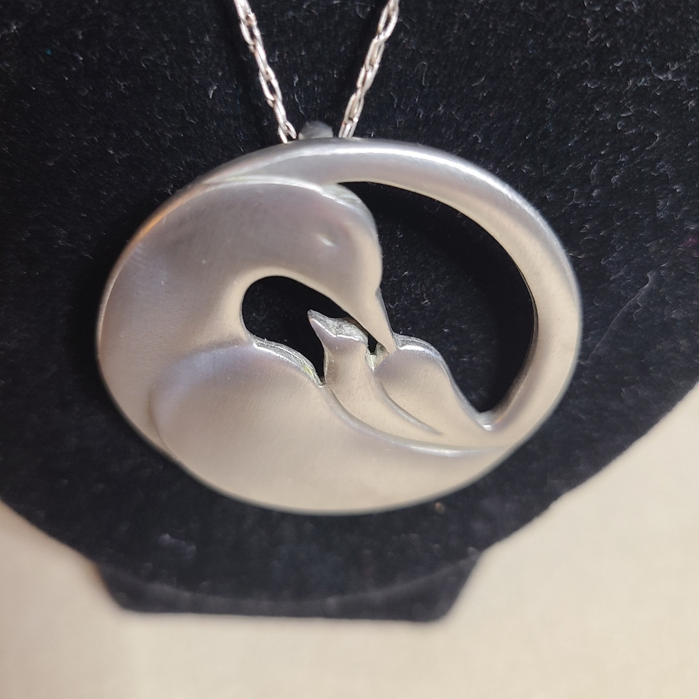 Pendant, "Cradle" Mother Bird and Chick Pewter, Lovell Designs